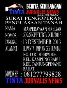 KEHILANGAN SURAT TANAH