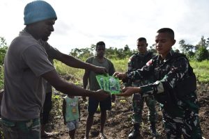 Satgas Yonif 125/SMB Bagikan Bibit Sayuran Untuk Tingkatkan Perekonomian Warga Kampung Upin Papua