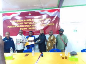 Giat Penyerahan Berita Acara Hasil Verifikasi Faktual untuk Calon Perseorangan Pilkada Deiyai 2024 Berlangsung di Nabire