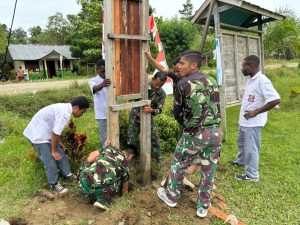 Kreatifitas Personel Satgas Yonif 122/TS Dengan Membuat Gapura Sekolah YPK Papua