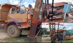 Lori Pengangkut Tanah di Km 12 Rem Blong dan Tabrak Tiang: Supir Cedera, Pihak Proyek Dinilai Kurang Perhatian