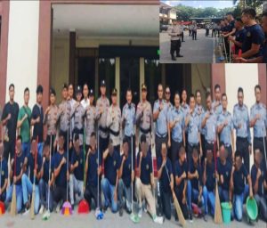 HUT Bhayangkara ke-79, Lapas Batam dan Polresta Barelang Bersinergi Gelar Aksi Sosial Bersih-Bersih Lingkungan