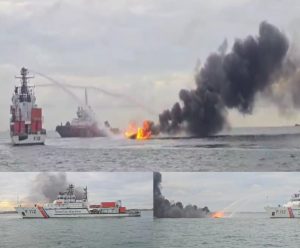 Bravo KN Sarotama P.112! Tim PLP Tanjunguban Bergerak Cepat Padamkan Kapal Misterius Terbakar di Selat Riau