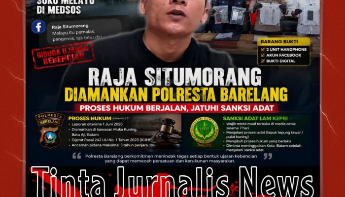 Diduga Hina Melayu di Facebook, Raja Situmorang Diamankan Polresta Barelang