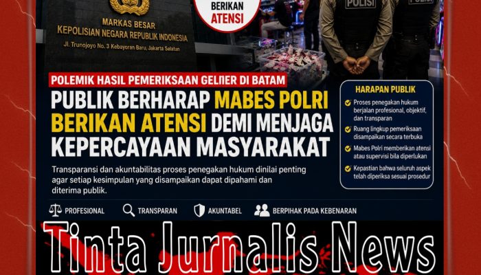 Polemik Hasil Pemeriksaan Gelper di Batam, Publik Berharap Mabes Polri Berikan Atensi demi Menjaga Kepercayaan Masyarakat